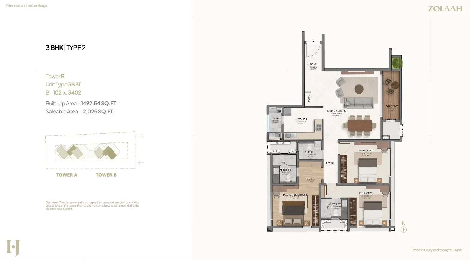 3 BHK Type 2 – 2025 sqft floor plan, Tower B 3 BHK Type 2 – 2025 sqft floor plan, Tower B