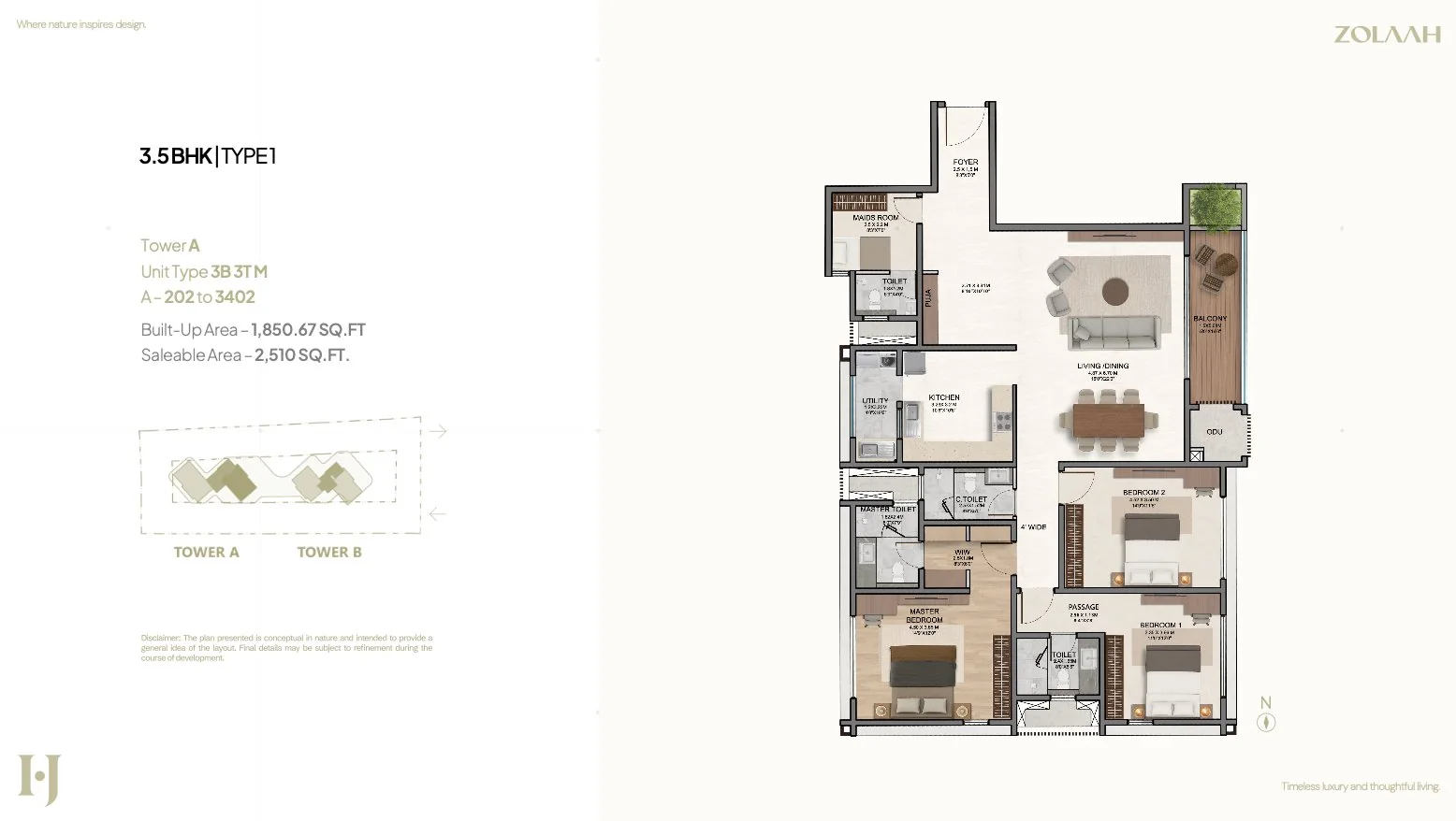 3.5 BHK Type 1 – 2510 sqft floor plan, Tower A 3.5 BHK Type 1 – 2510 sqft floor plan, Tower A